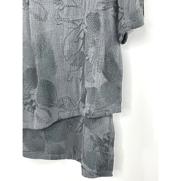 Soft Surroundings Size Large Gray Asymmetric Front Hem Embroidered Tunic - Picture 3 of 10